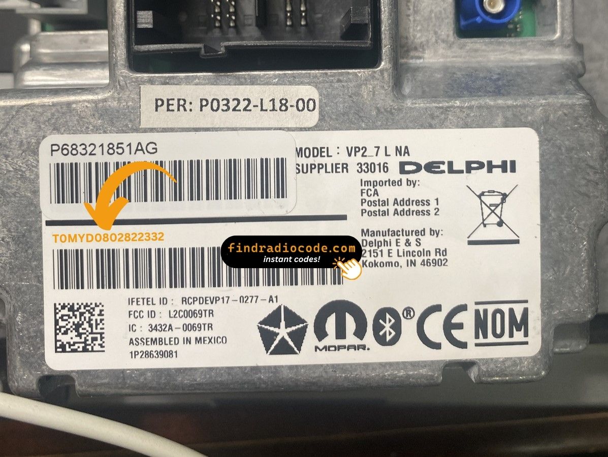 Delphi Delphi Uconnect 7 0 Vp2 7 L Na anti theft unlock using serial number
